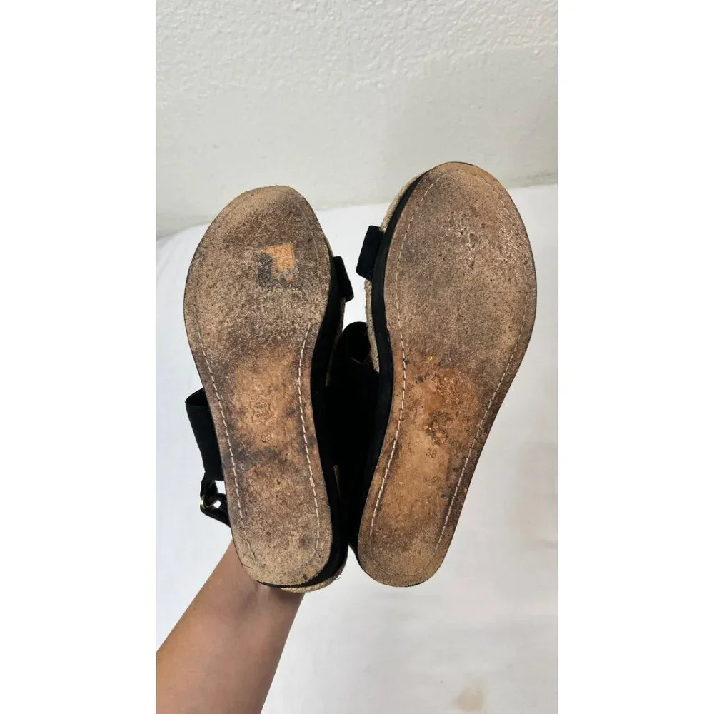 Alice + Olivia Anastasia Flatforms Suede Platform Sandals Jute Trim Black 7.5